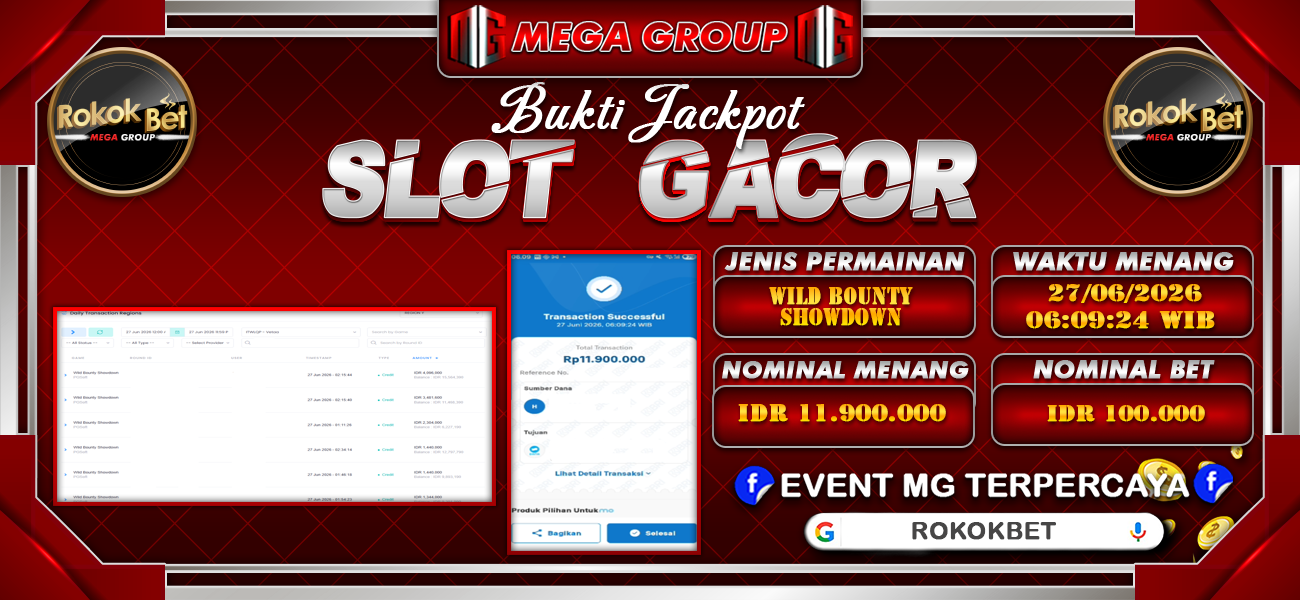 Bukti JP situs Rokokbet hari Sabtu, 27 Juni 2026